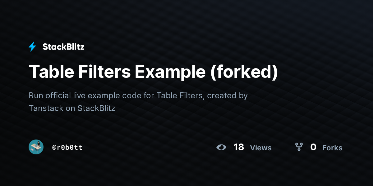 Table Filters Example (forked) - StackBlitz