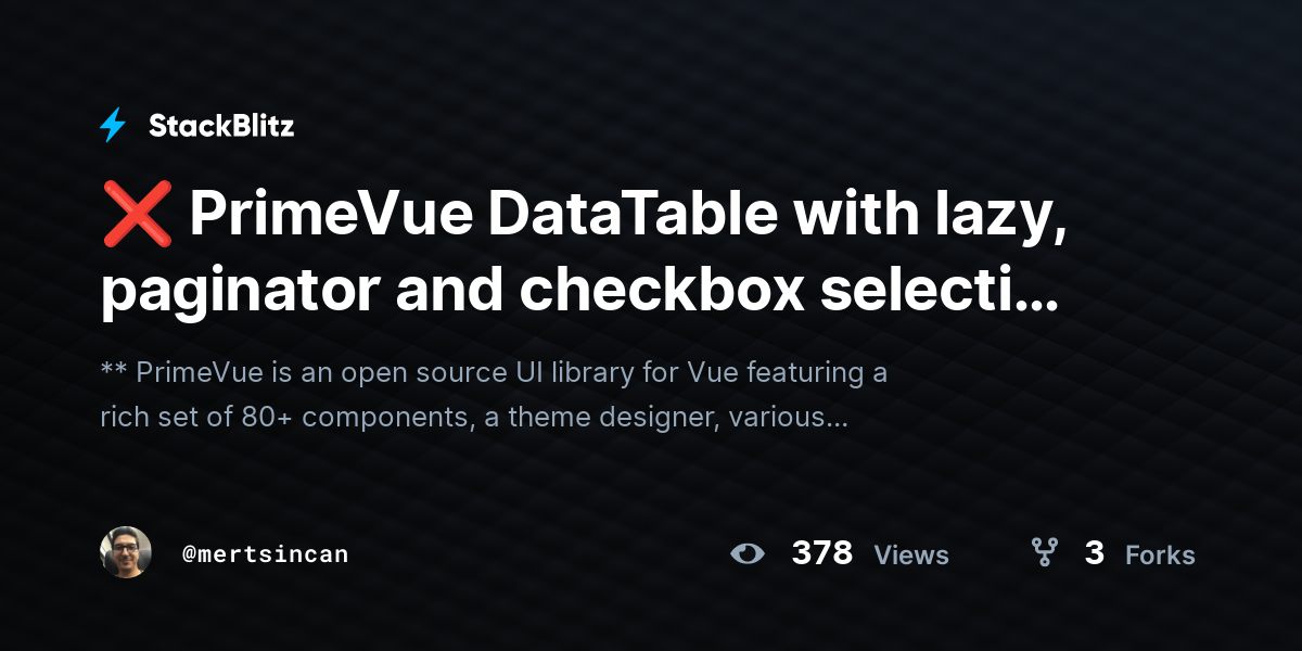 PrimeVue DataTable with lazy, paginator and checkbox selection (Status ...