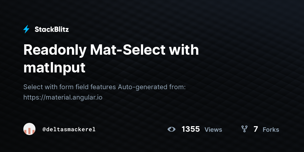 Readonly Mat-Select with matInput - StackBlitz