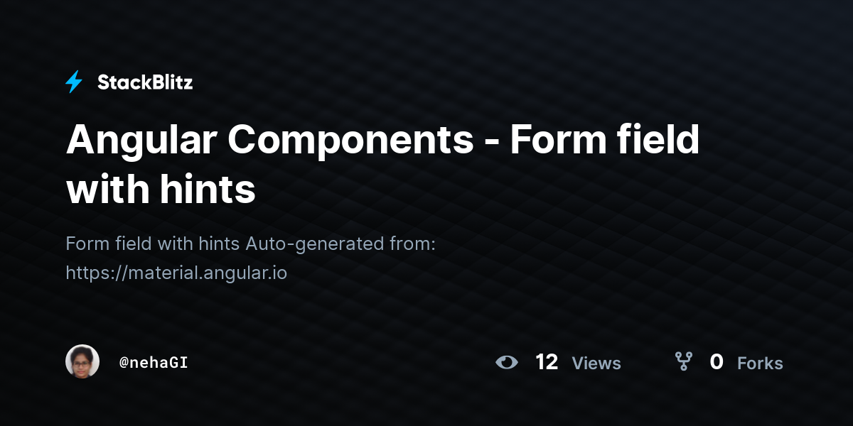 Angular Components - Form field with hints - StackBlitz