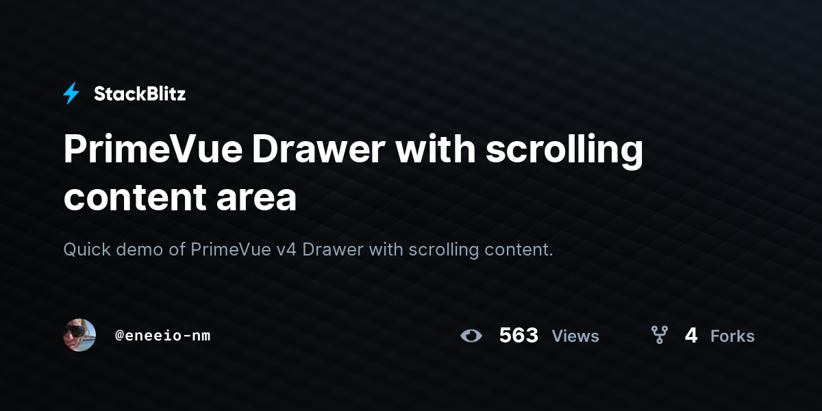 PrimeVue Drawer with scrolling content area - StackBlitz