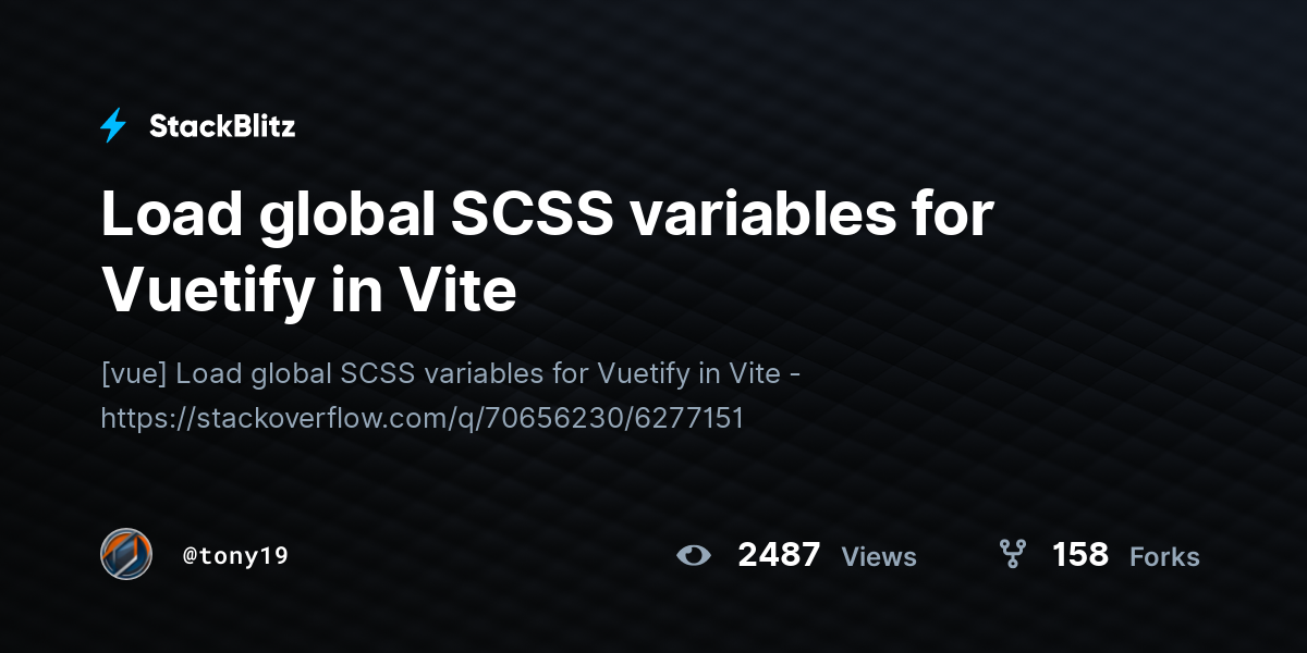 Load global SCSS variables for Vuetify in Vite - StackBlitz