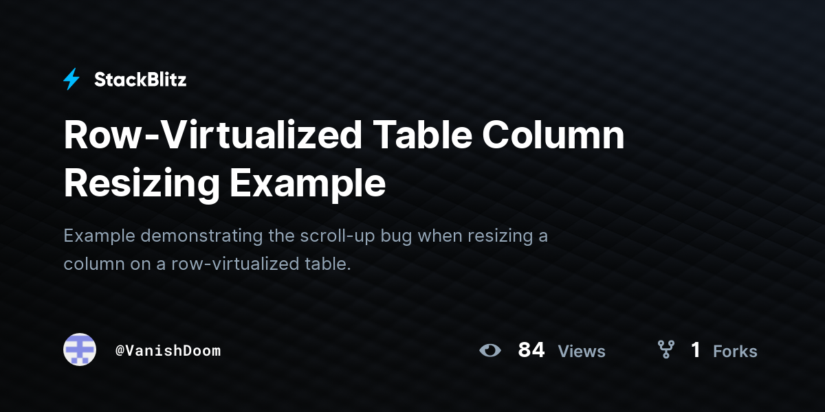 Row-Virtualized Table Column Resizing Example - StackBlitz