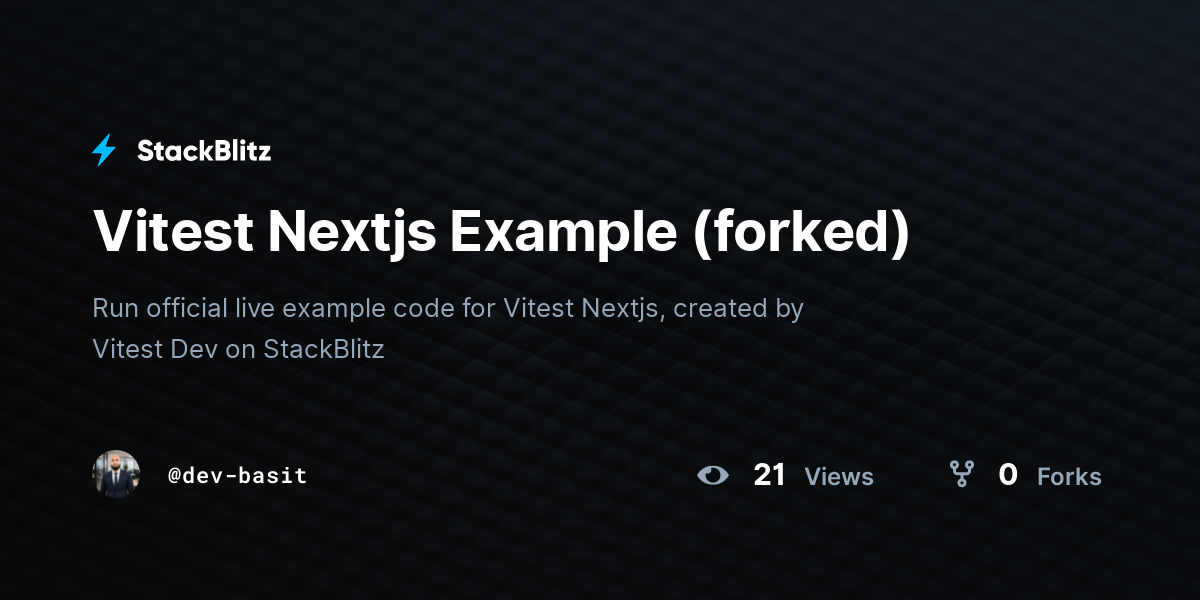 Vitest Nextjs Example (forked) - StackBlitz