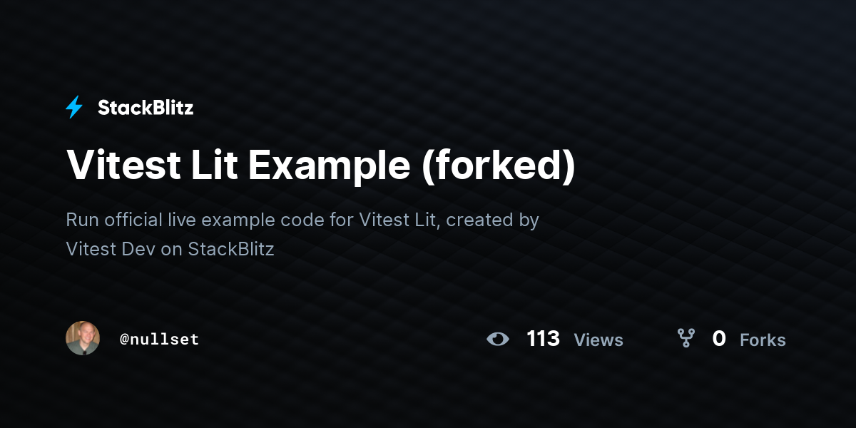 Vitest Lit Example (forked) - StackBlitz