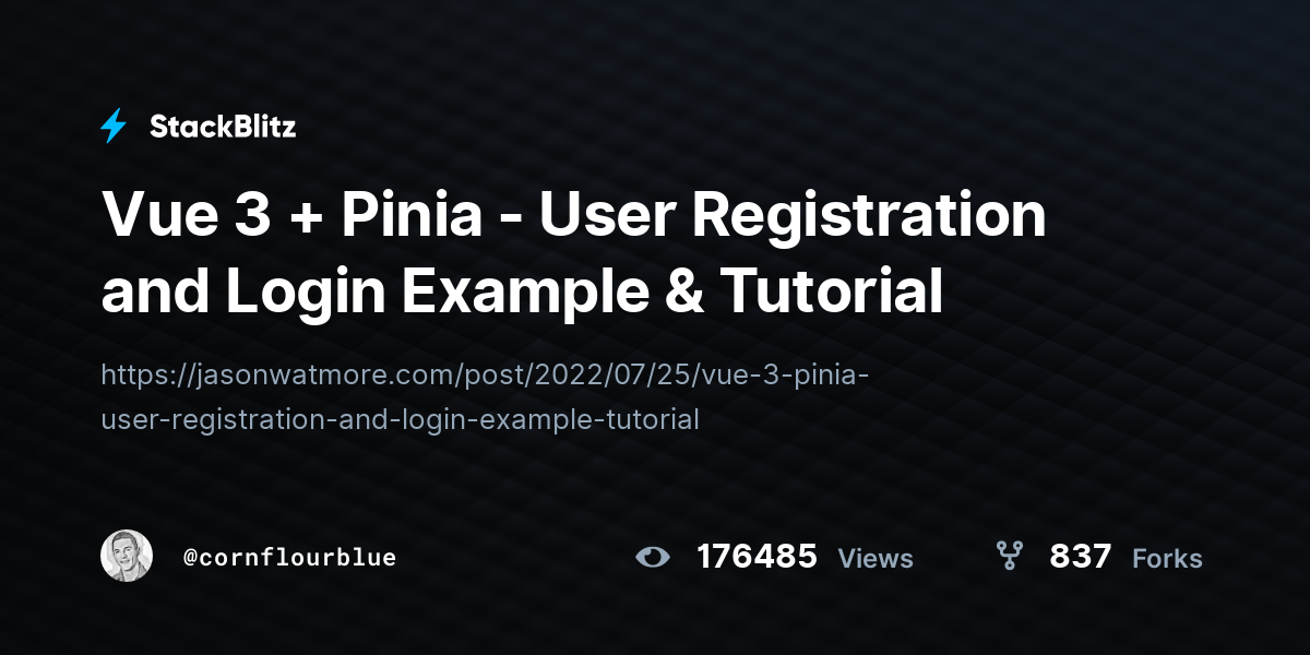 Vue 3 + Pinia - User Registration And Login Example & Tutorial - StackBlitz