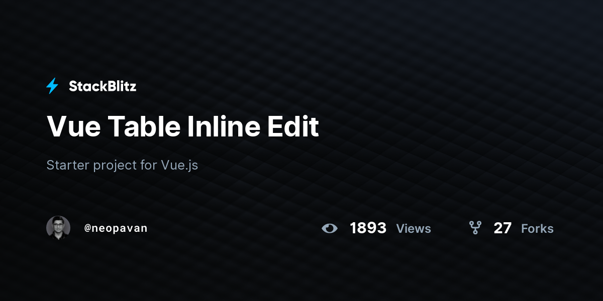 Vue Table Inline Edit - StackBlitz