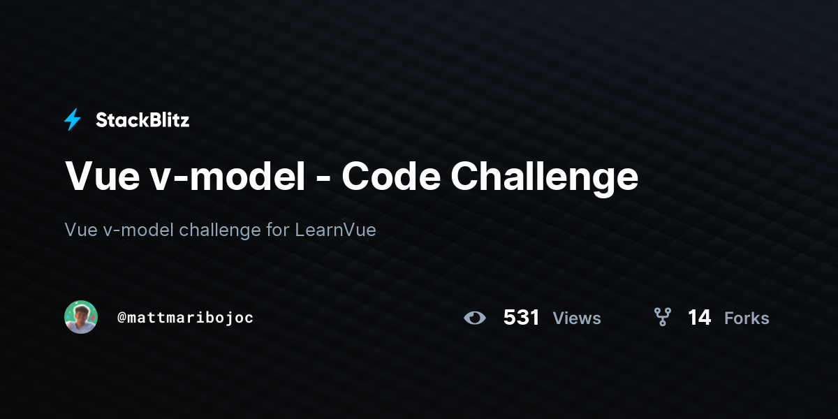 Vue v-model - Code Challenge - StackBlitz