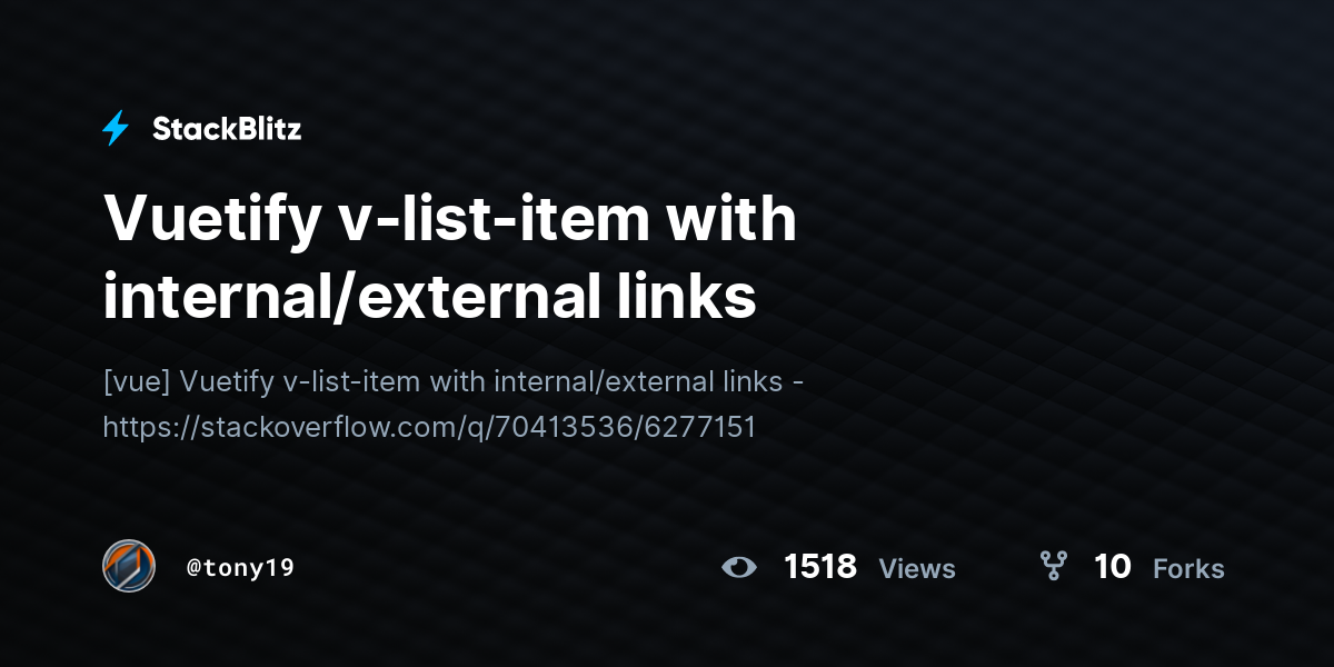 Vuetify vlistitem with internal/external links StackBlitz