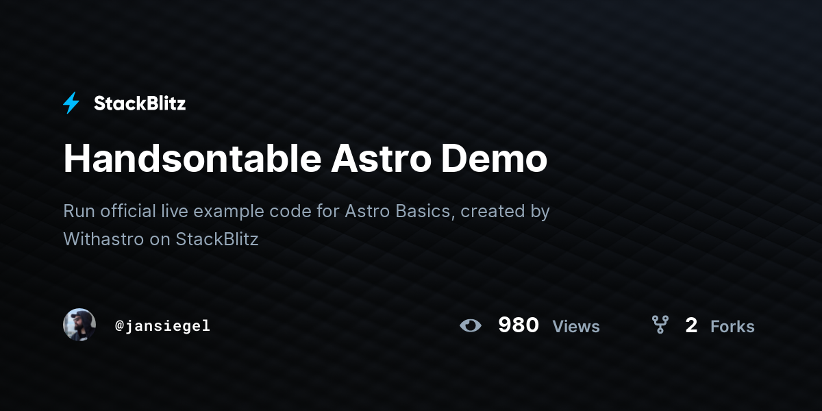 Handsontable Astro Demo - StackBlitz