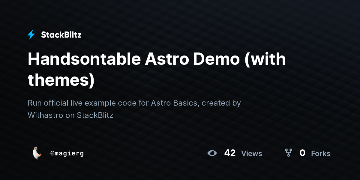 Handsontable Astro Demo (with themes) - StackBlitz