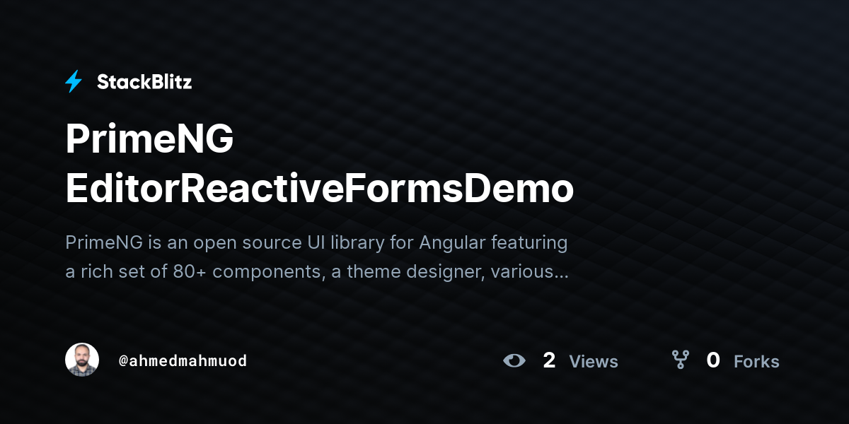 PrimeNG EditorReactiveFormsDemo - StackBlitz