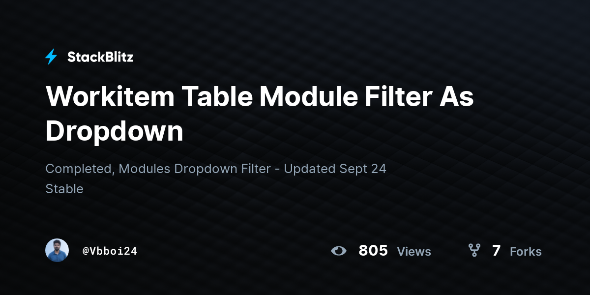 Workitem Table Module Filter As Dropdown - StackBlitz