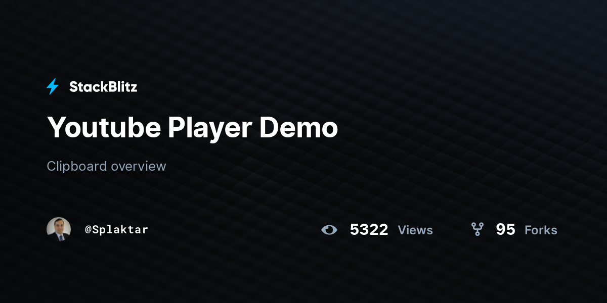 Youtube Player Demo - StackBlitz