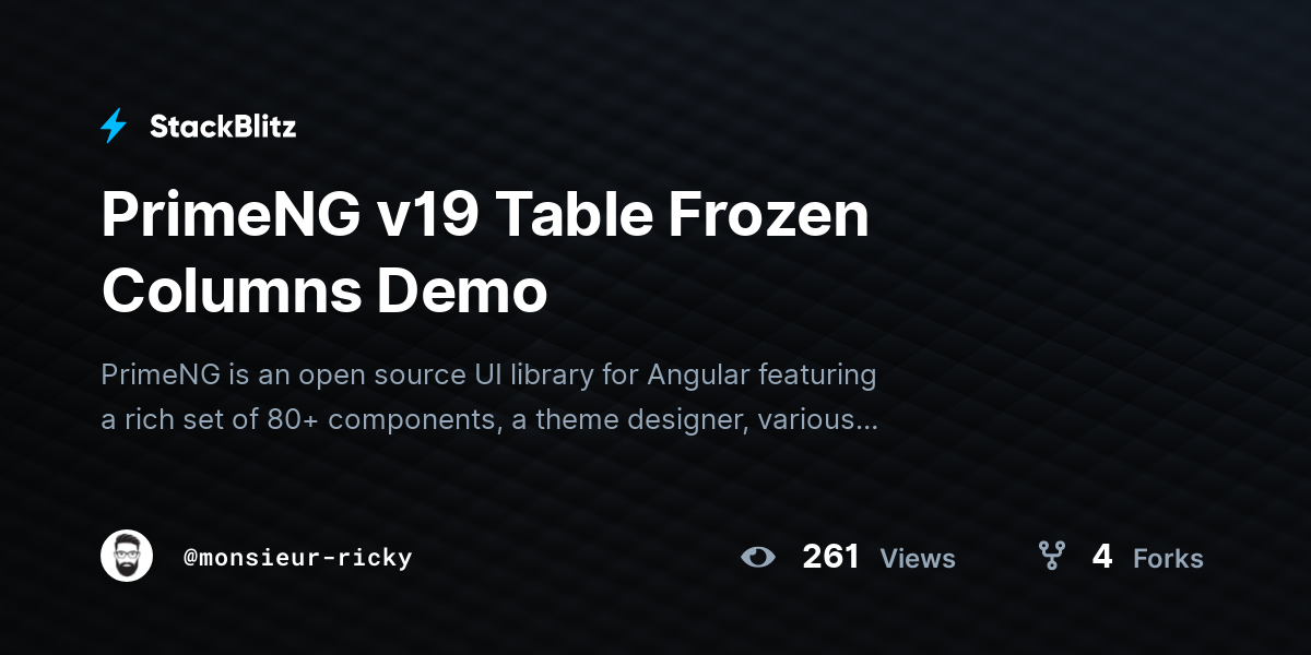 PrimeNG v19 Table Frozen Columns Demo - StackBlitz
