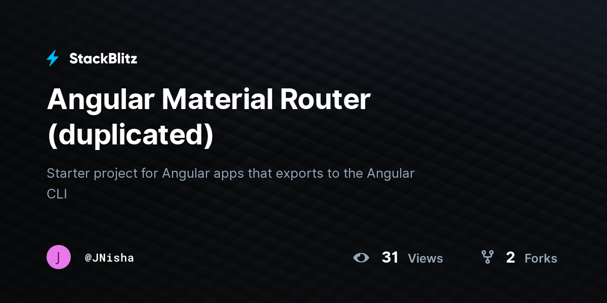 Angular Material Router (forked) StackBlitz