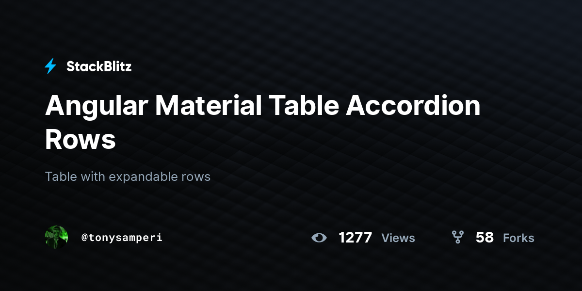 Angular Material Table Accordion Rows StackBlitz