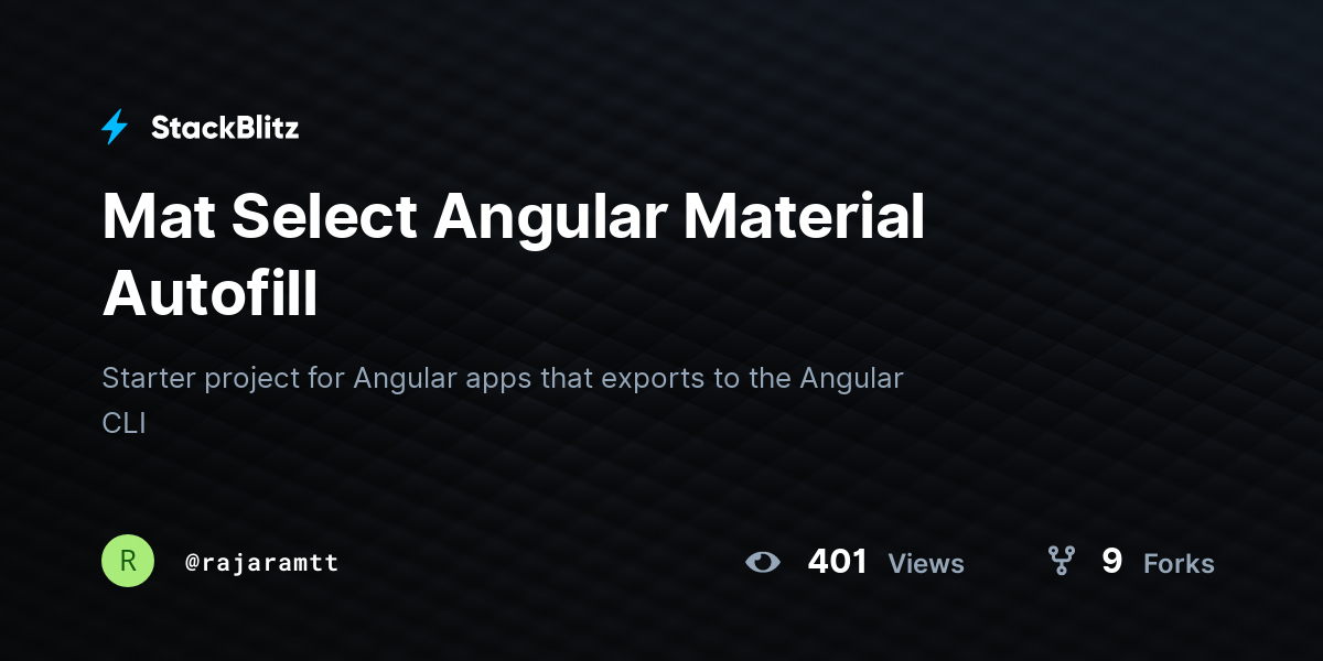Mat Select Angular Material Autofill StackBlitz [staging]